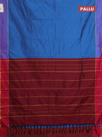 Arani semi silk saree cs blue and reddish pink with allover thread weaves and rettapet zari woven border`