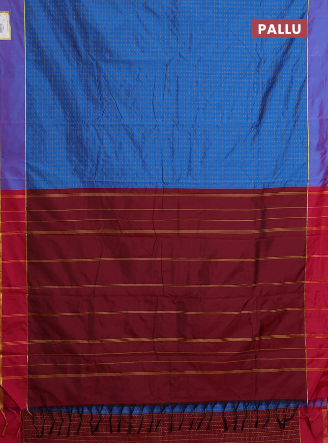 Arani semi silk saree cs blue and reddish pink with allover thread weaves and rettapet zari woven border`