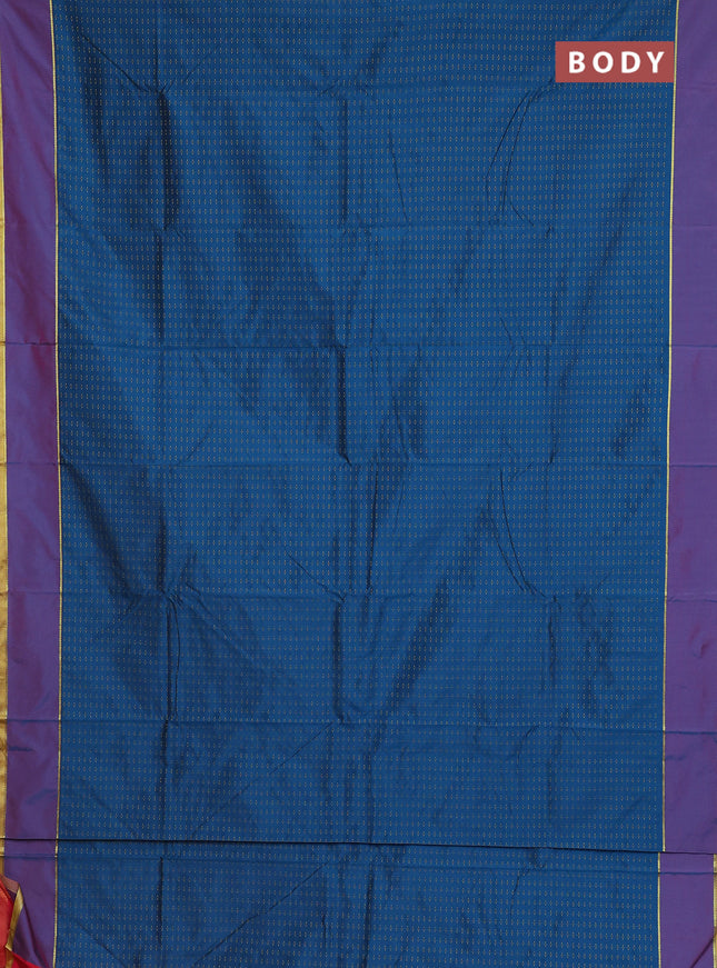 Arani semi silk saree cs blue and reddish pink with allover thread weaves and rettapet zari woven border`