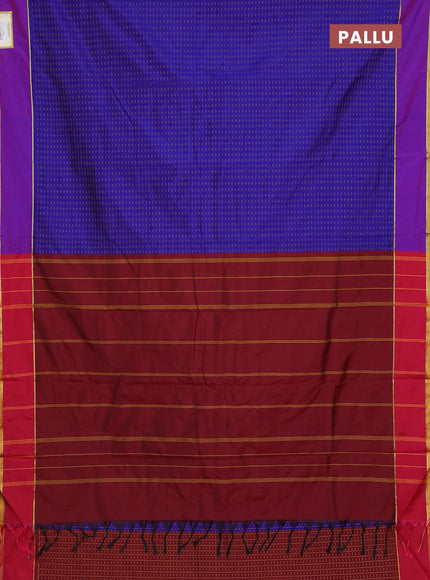 Arani semi silk saree blue and purple with allover thread weaves and rettapet zari woven border`