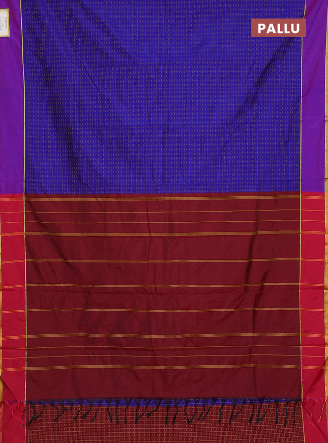 Arani semi silk saree blue and purple with allover thread weaves and rettapet zari woven border`