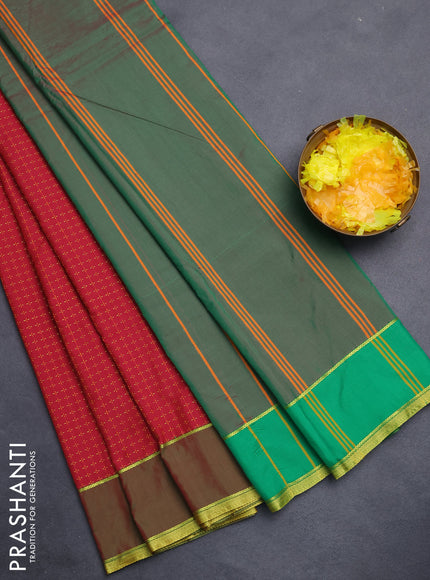 Arani semi silk saree maroon and dual shade of green with allover thread weaves and rettapet zari woven border`