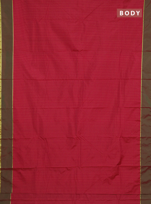 Arani semi silk saree maroon and dual shade of green with allover thread weaves and rettapet zari woven border`