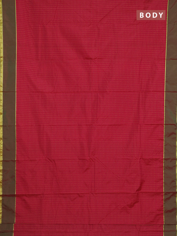 Arani semi silk saree maroon and dual shade of green with allover thread weaves and rettapet zari woven border`
