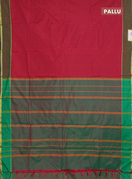 Arani semi silk saree maroon and dual shade of green with allover thread weaves and rettapet zari woven border`