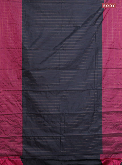 Arani semi silk saree dark grey and dark maagenta pink with allover copper zari weaves and zari checked border