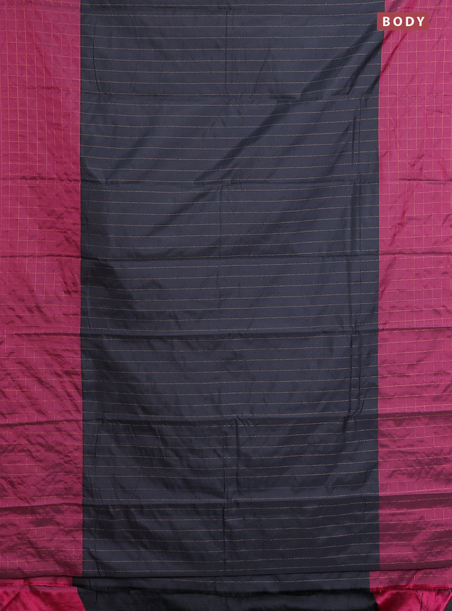 Arani semi silk saree dark grey and dark maagenta pink with allover copper zari weaves and zari checked border