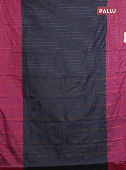 Arani semi silk saree dark grey and dark maagenta pink with allover copper zari weaves and zari checked border