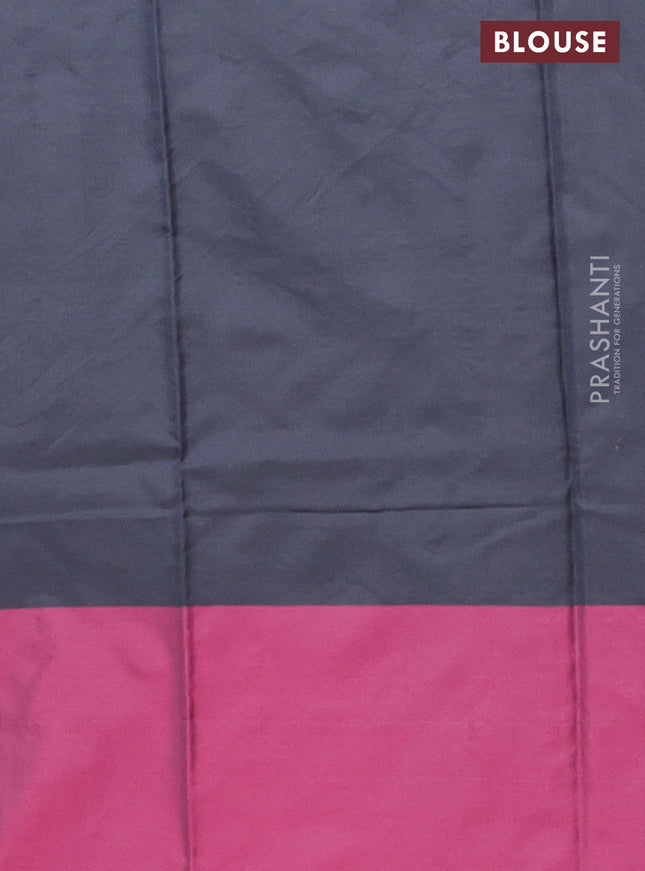 Arani semi silk saree dark grey and dark maagenta pink with allover copper zari weaves and zari checked border