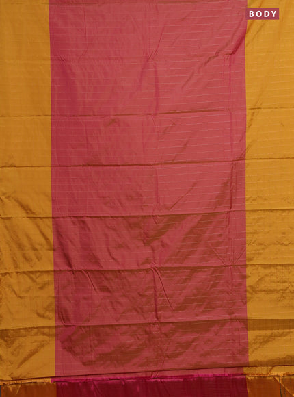 Arani semi silk saree dual shade of pink and dark mustard with allover copper zari weaves and zari checked border