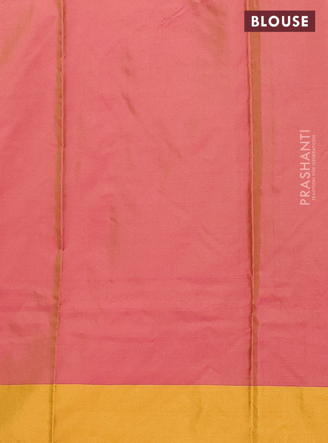 Arani semi silk saree dual shade of pink and dark mustard with allover copper zari weaves and zari checked border