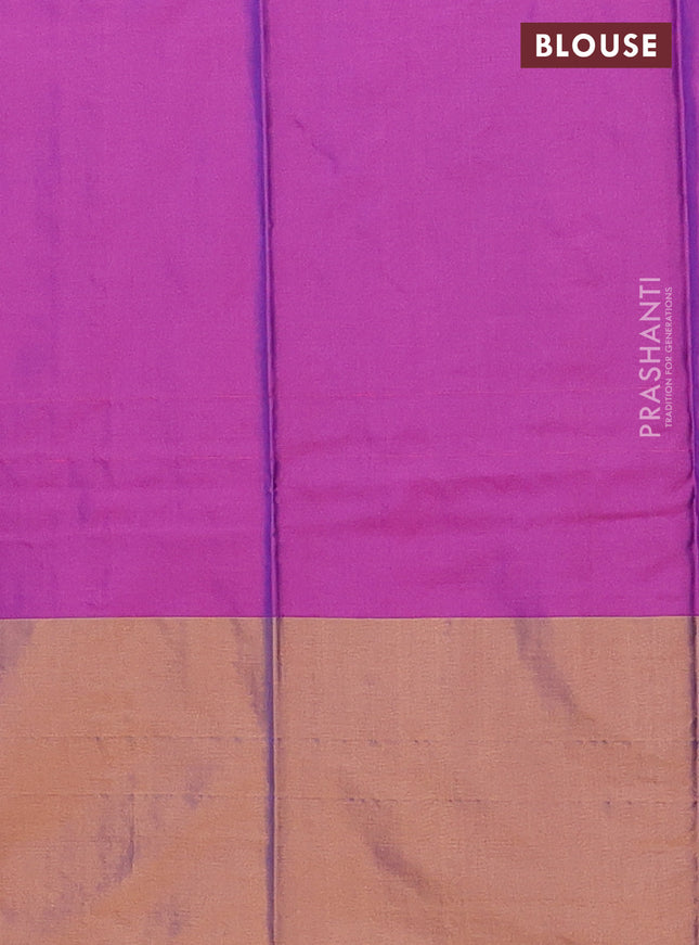 Arani semi silk saree purple and rust shade with allover copper zari weaves and zari checked border