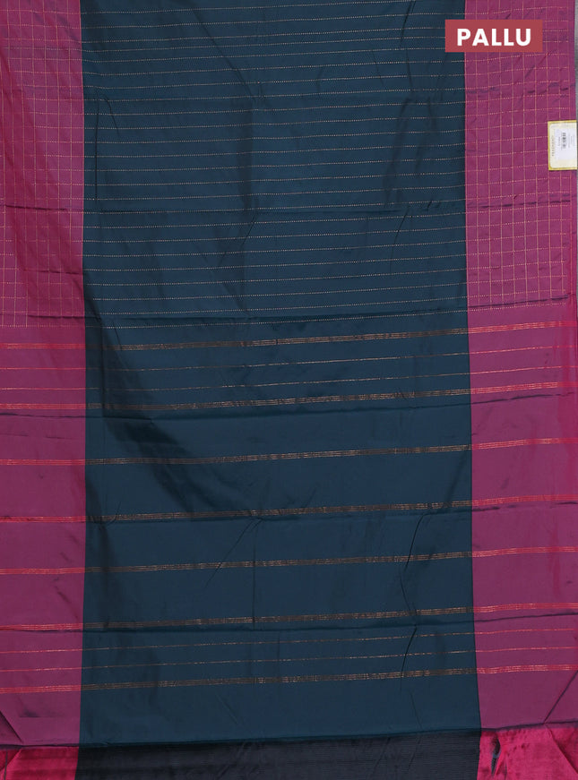 Arani semi silk saree peacock green and mauve pink with allover copper zari weaves and zari checked border