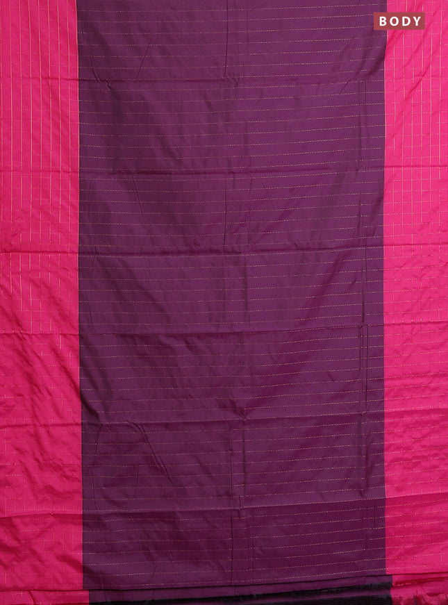 Arani semi silk saree wine shade and pink with allover copper zari weaves and zari checked border