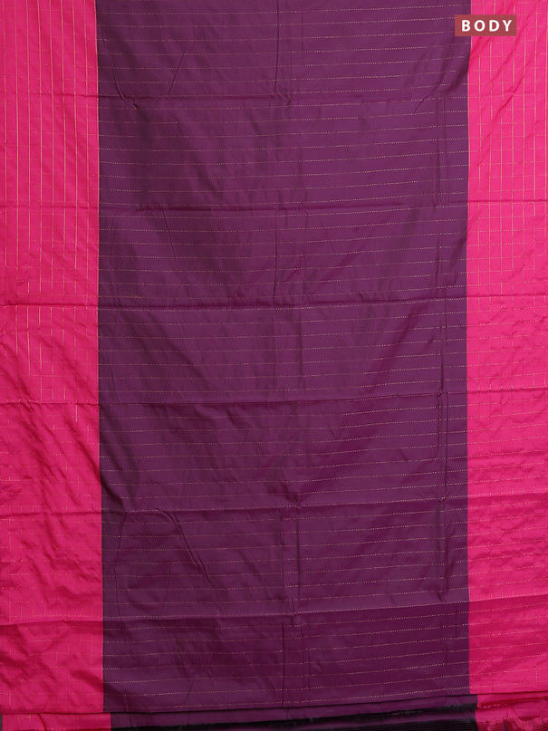 Arani semi silk saree wine shade and pink with allover copper zari weaves and zari checked border