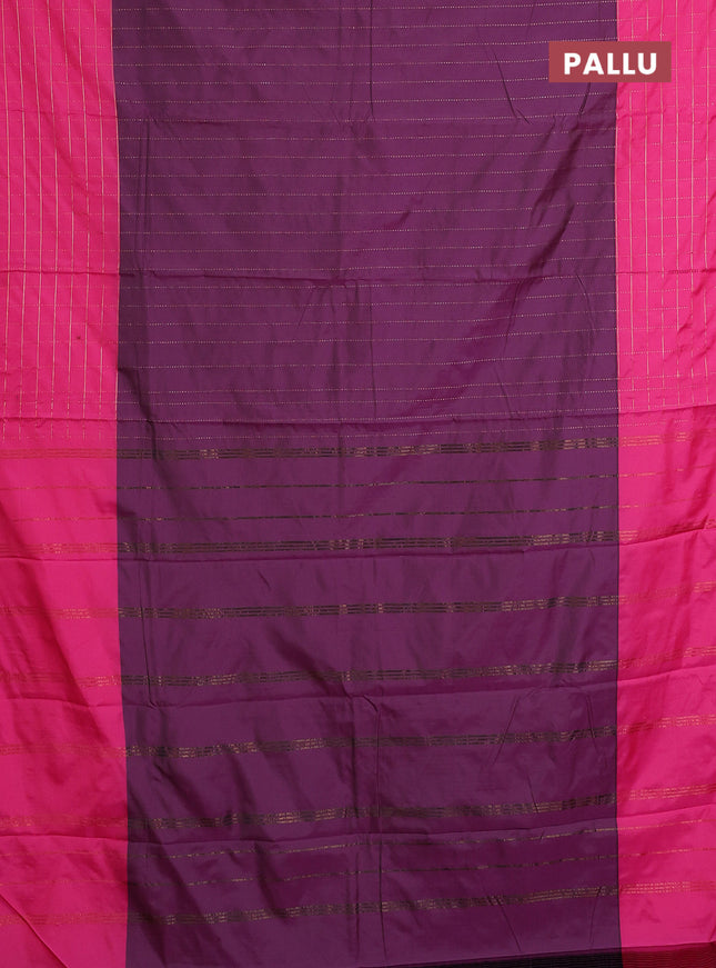 Arani semi silk saree wine shade and pink with allover copper zari weaves and zari checked border