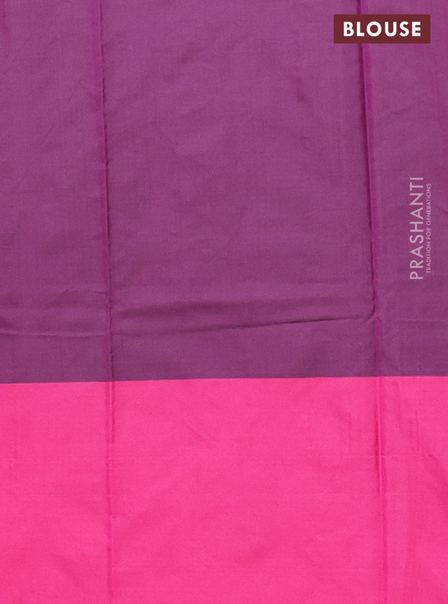 Arani semi silk saree wine shade and pink with allover copper zari weaves and zari checked border