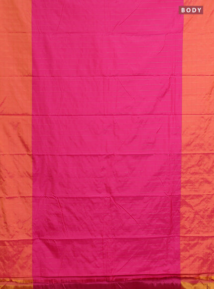 Arani semi silk saree pink and dual shade of pinkish orange with allover copper zari weaves and zari checked border