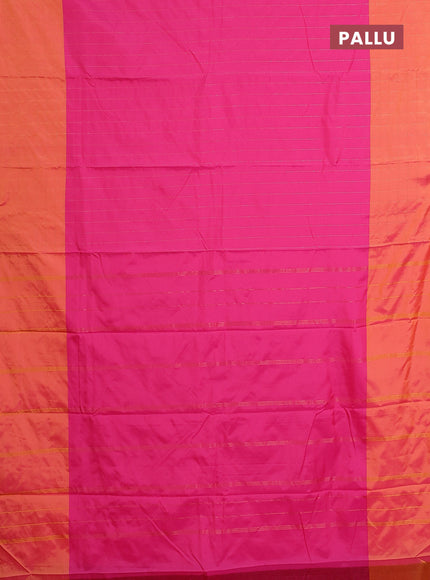 Arani semi silk saree pink and dual shade of pinkish orange with allover copper zari weaves and zari checked border