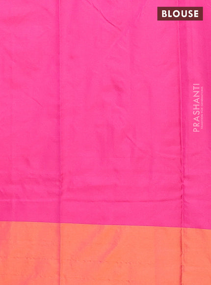 Arani semi silk saree pink and dual shade of pinkish orange with allover copper zari weaves and zari checked border