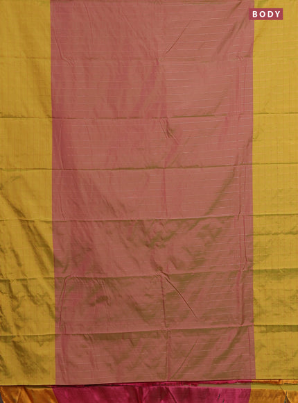 Arani semi silk saree dual shade of greenish pink and lime green with allover copper zari weaves and zari checked border