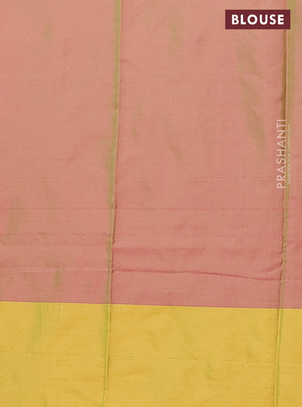Arani semi silk saree dual shade of greenish pink and lime green with allover copper zari weaves and zari checked border
