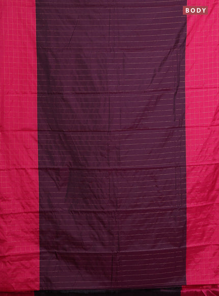 Arani semi silk saree wine shade and pink with allover copper zari weaves and zari checked border