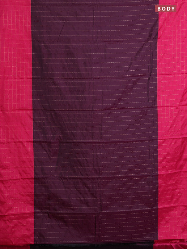 Arani semi silk saree wine shade and pink with allover copper zari weaves and zari checked border