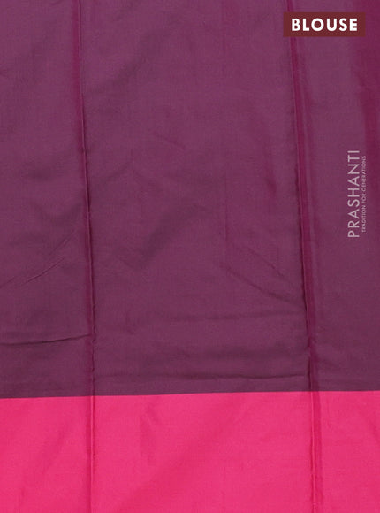 Arani semi silk saree wine shade and pink with allover copper zari weaves and zari checked border