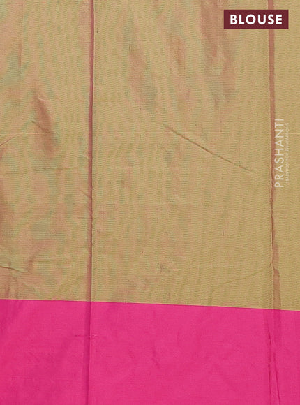 Arani semi silk saree dual shade of green and pink with allover copper zari weaves and zari checked border