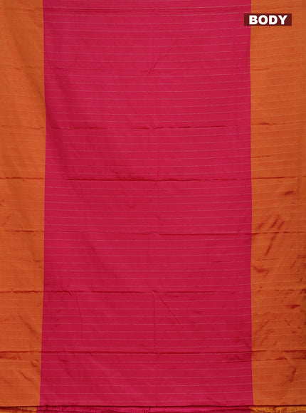 Arani semi silk saree pink and dark mustard with allover copper zari weaves and zari checked border