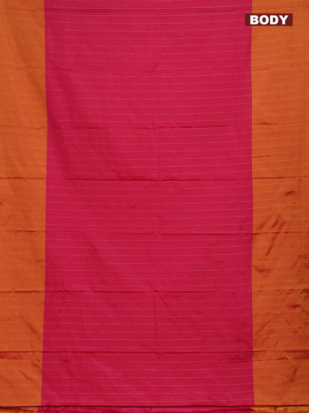 Arani semi silk saree pink and dark mustard with allover copper zari weaves and zari checked border