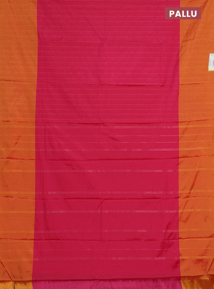 Arani semi silk saree pink and dark mustard with allover copper zari weaves and zari checked border