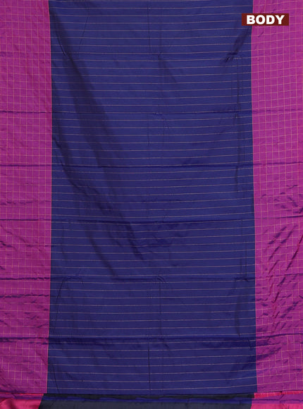 Arani semi silk saree navy blue and purple with allover copper zari weaves and zari checked border