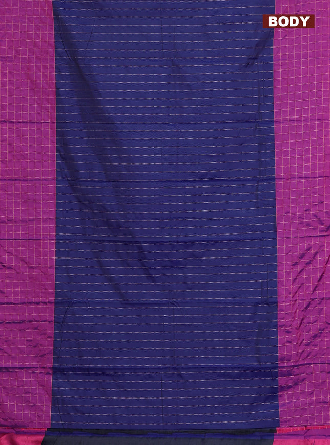 Arani semi silk saree navy blue and purple with allover copper zari weaves and zari checked border