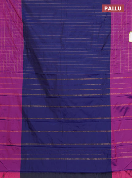 Arani semi silk saree navy blue and purple with allover copper zari weaves and zari checked border