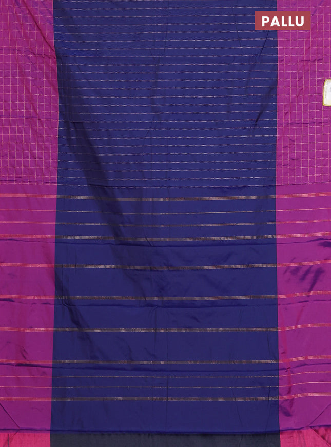 Arani semi silk saree navy blue and purple with allover copper zari weaves and zari checked border