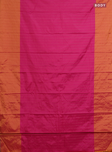 Arani semi silk saree pink and dark mustard with allover copper zari weaves and zari checked border