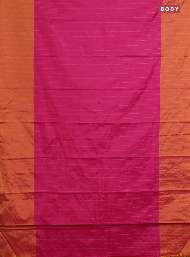 Arani semi silk saree pink and dark mustard with allover copper zari weaves and zari checked border