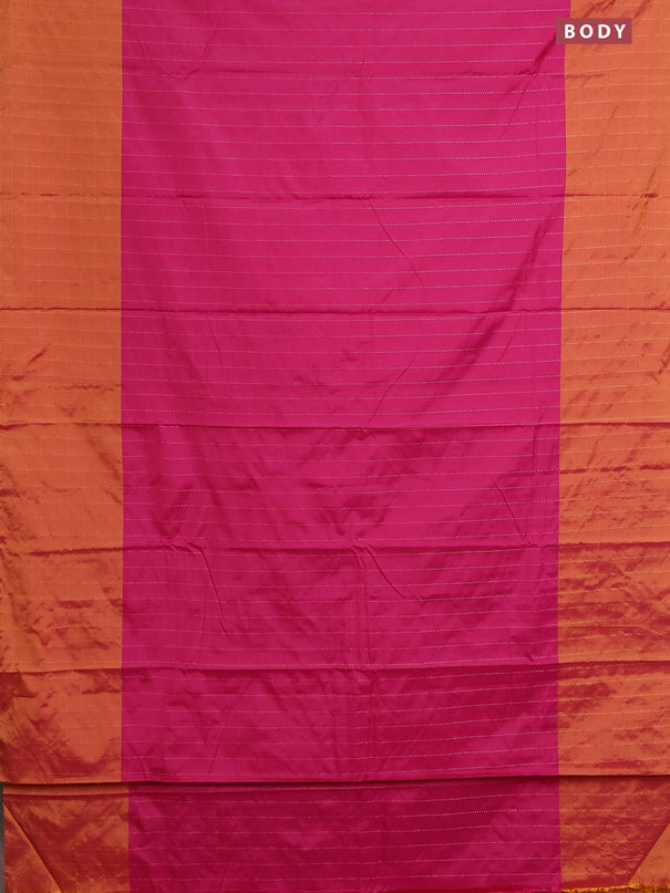 Arani semi silk saree pink and dark mustard with allover copper zari weaves and zari checked border