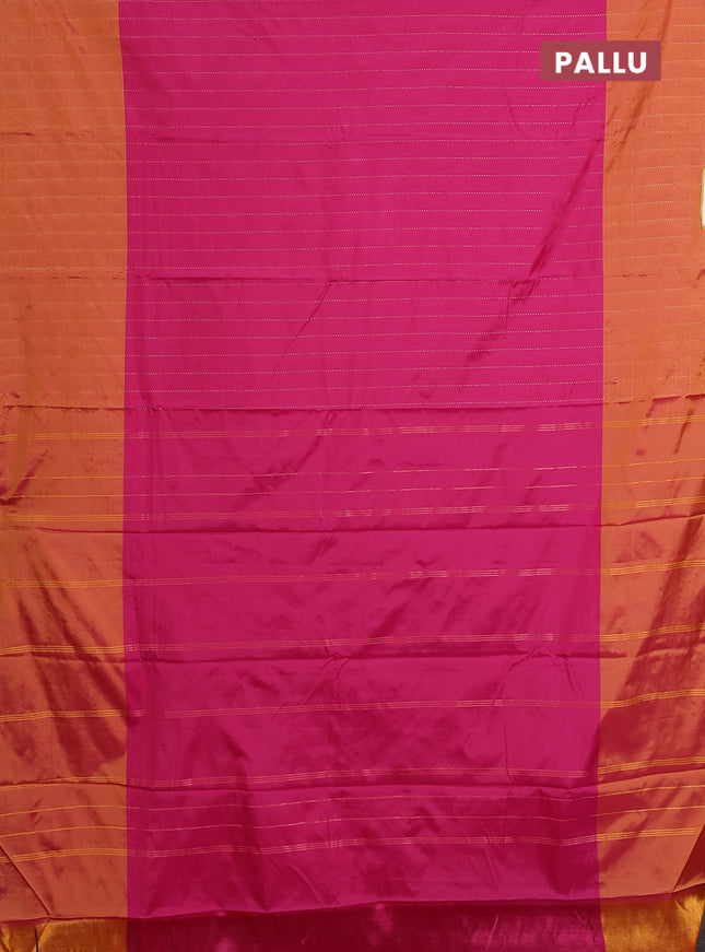 Arani semi silk saree pink and dark mustard with allover copper zari weaves and zari checked border