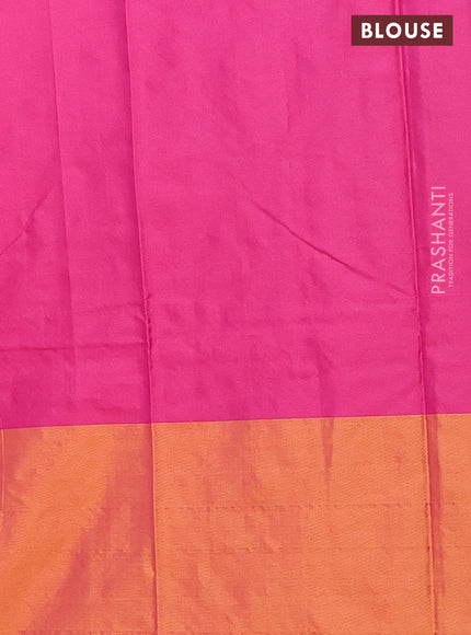 Arani semi silk saree pink and dark mustard with allover copper zari weaves and zari checked border