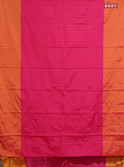 Arani semi silk saree pink and dark mustard with allover copper zari weaves and zari checked border