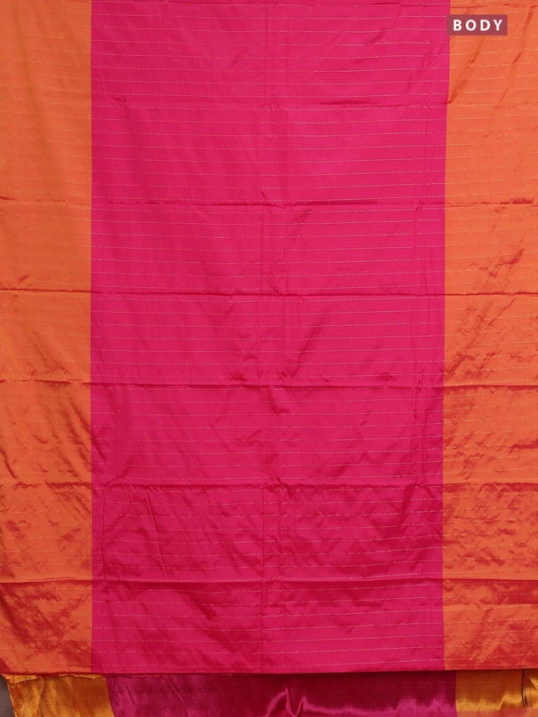 Arani semi silk saree pink and dark mustard with allover copper zari weaves and zari checked border