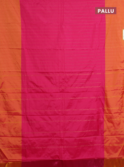 Arani semi silk saree pink and dark mustard with allover copper zari weaves and zari checked border