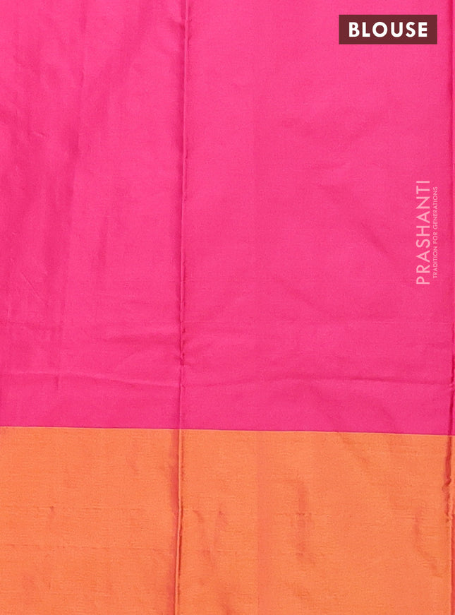Arani semi silk saree pink and dark mustard with allover copper zari weaves and zari checked border