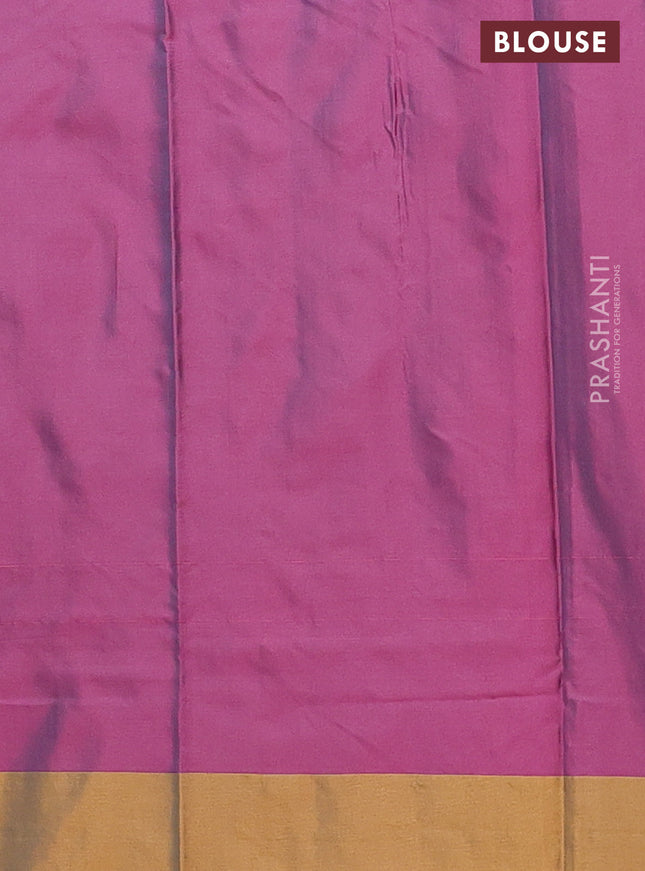 Arani semi silk saree dark purple and dark mustard with allover copper zari weaves and zari checked border