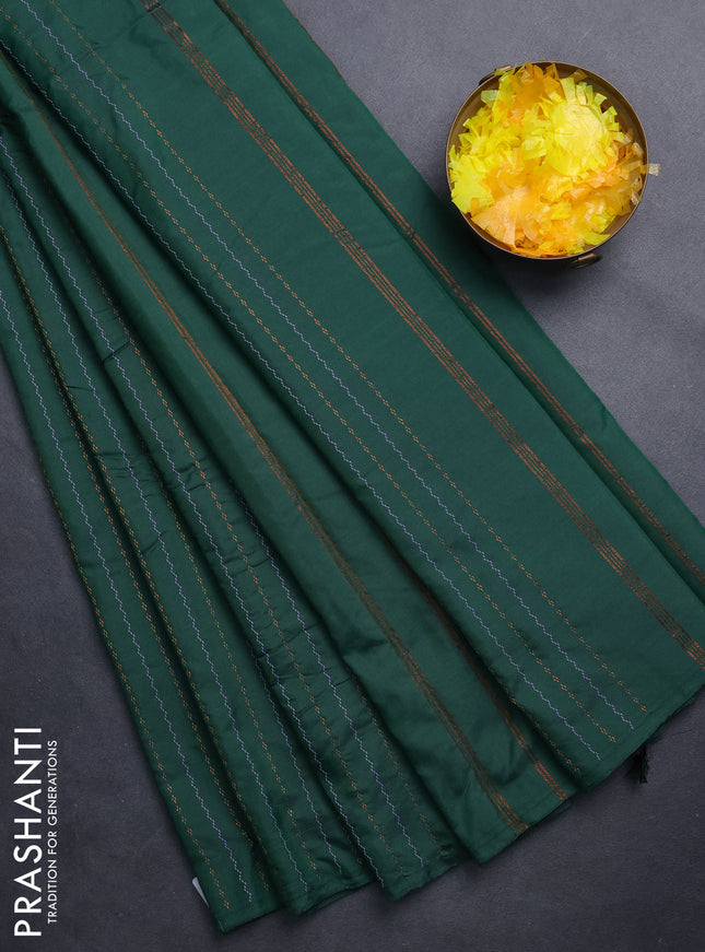 Arani semi silk saree dark green with thread & copper zari weaves in borderless style