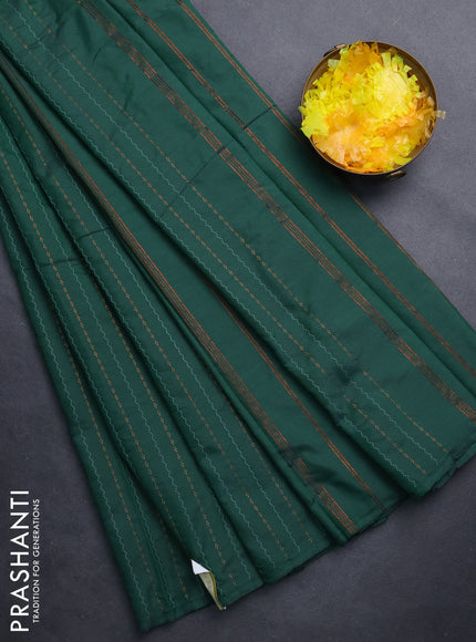 Arani semi silk saree green with thread & copper zari weaves in borderless style