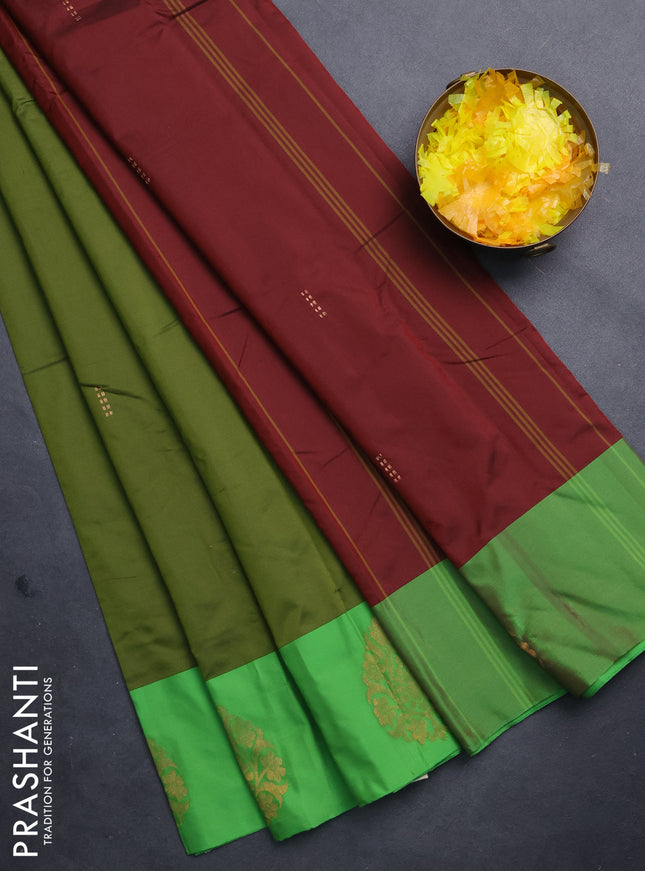 Arani semi silk saree sap green and green with zari woven buttas and zari woven butta border